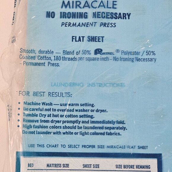 Pacific Miracale Standard Double Flat Bed Sheet Permanent Press Percale Blue - Picture 8 of 10